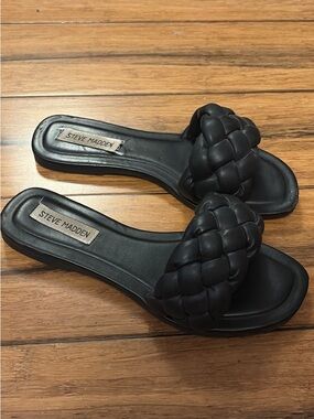 Steve Madden Black Braided Slide Sandals